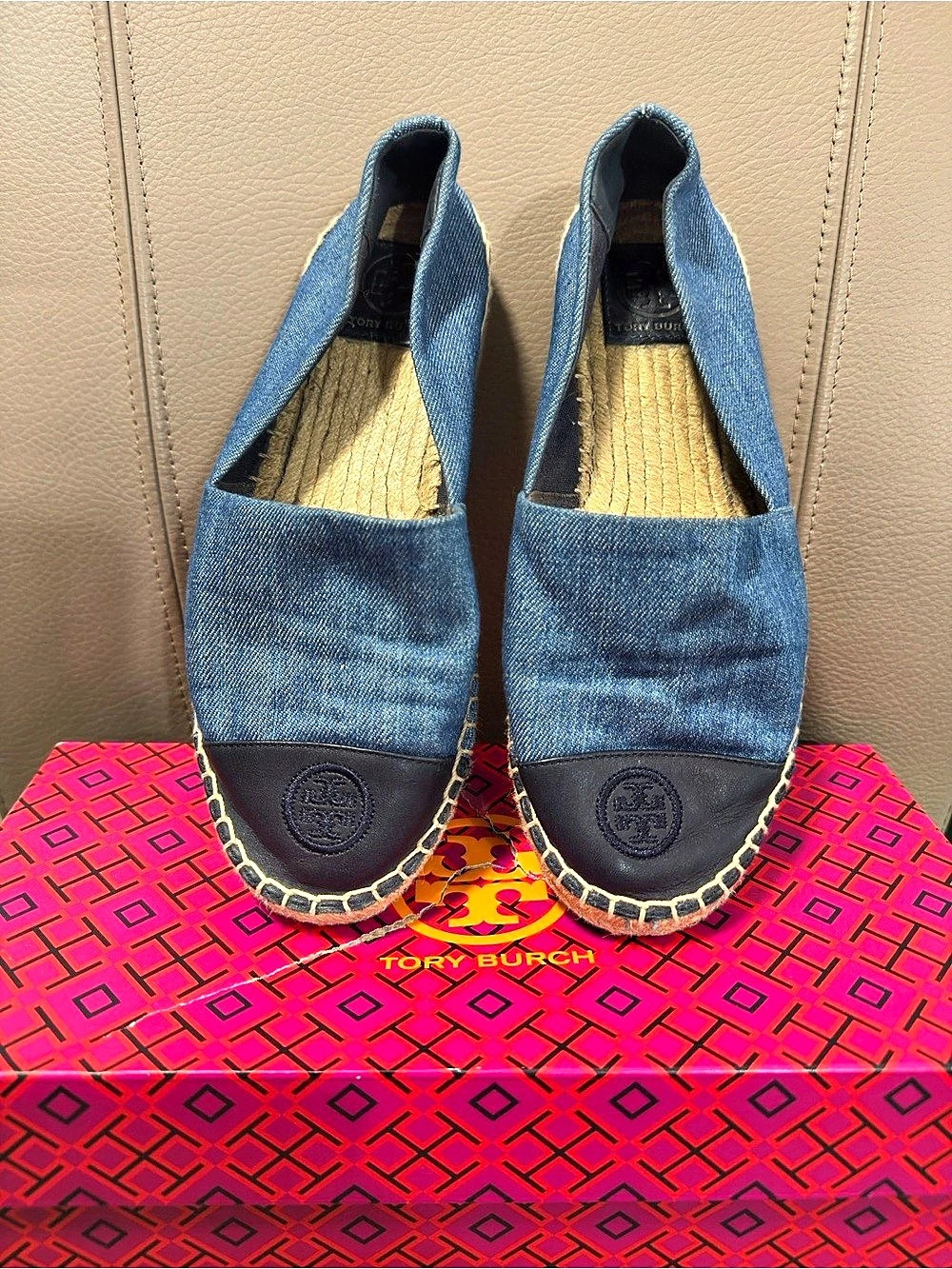 Tory Burch Ines Espadrille Denim Espadrille Flats in Blue & Tan 7.5